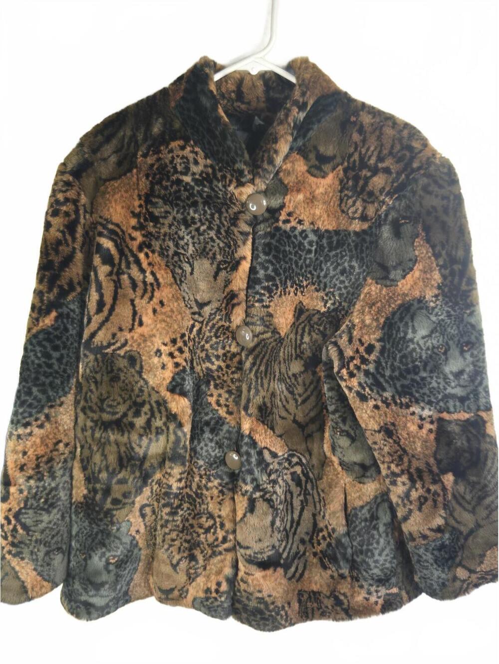 Duffel Outdoor Animal Print Faux Fur Coat 80's